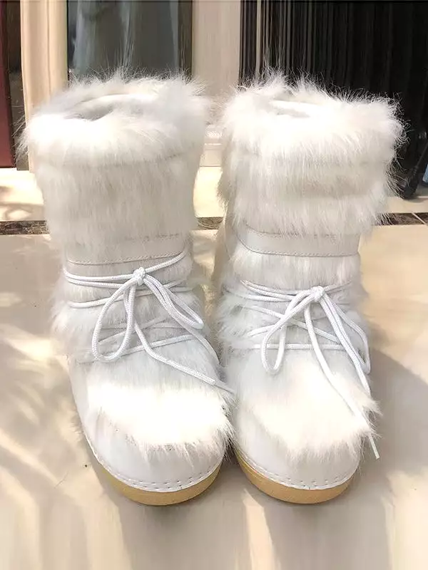 2023 Winter Snow Boots Women Ski Boots Fluffy Hairy Winter Fur Boots