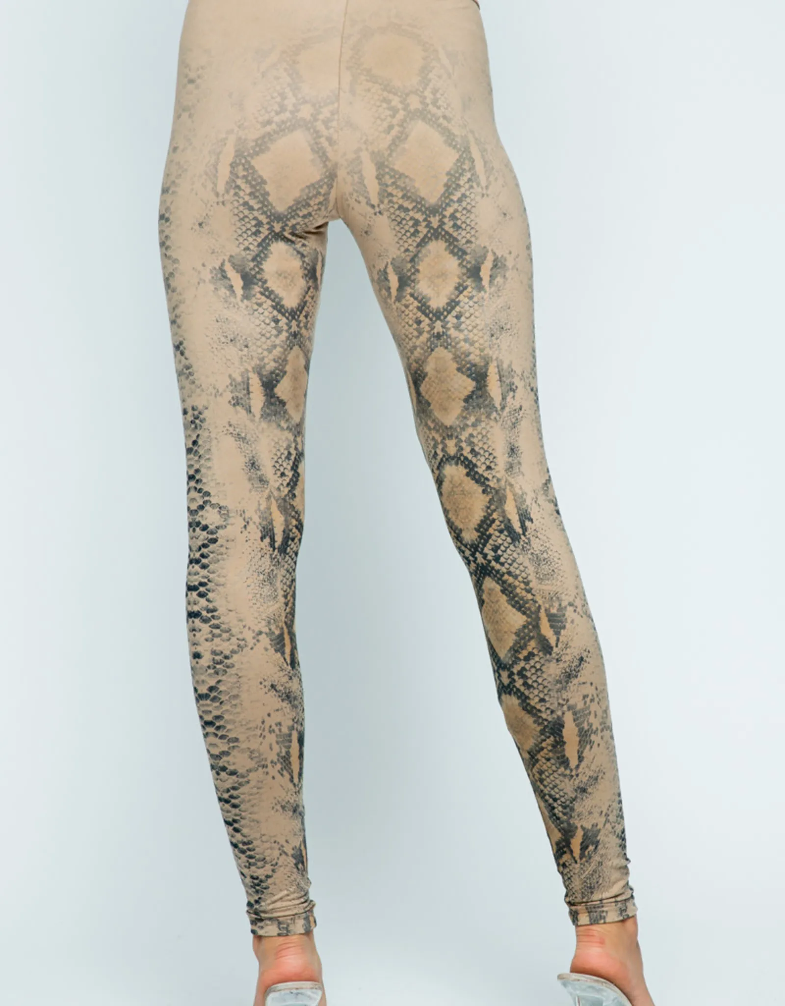   6106 Snake Print Leggings Tan