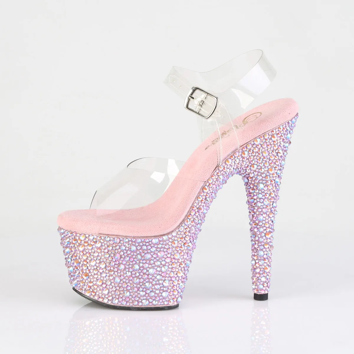 7 Inch Heel BEJEWELED-708MS Clear Baby Pink Rhinestone