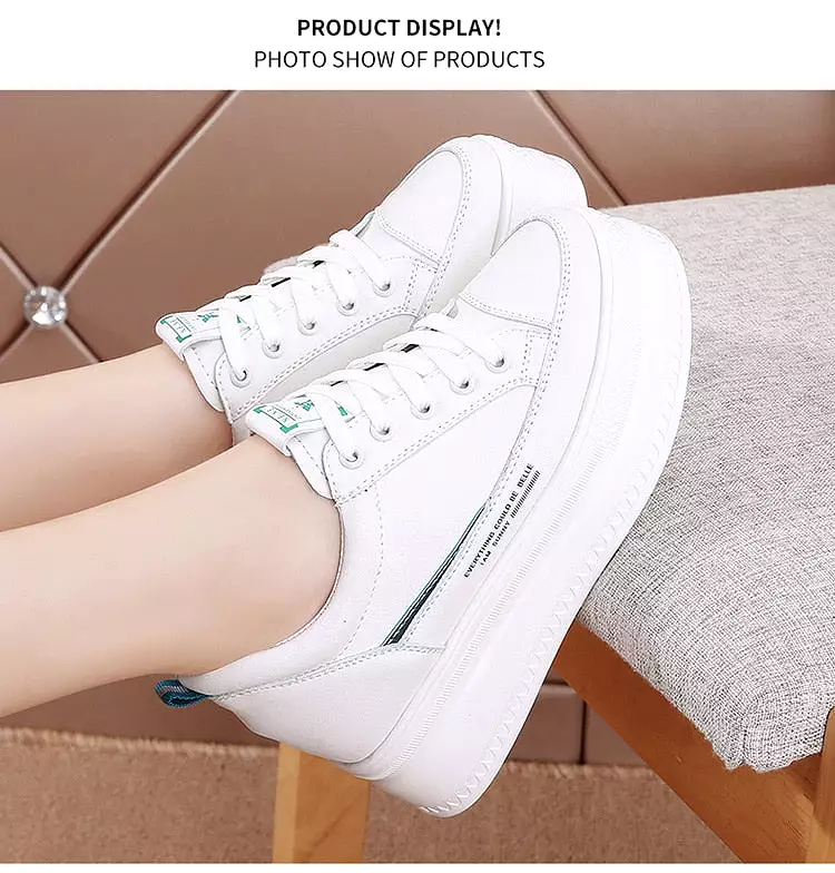 7cm Microfiber Leather Women Casual Shoes White Platform Wedge Hidden Heel Shoes White Shoes Chunky Sneakers Skateboard