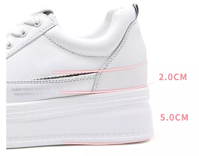 7cm Microfiber Leather Women Casual Shoes White Platform Wedge Hidden Heel Shoes White Shoes Chunky Sneakers Skateboard