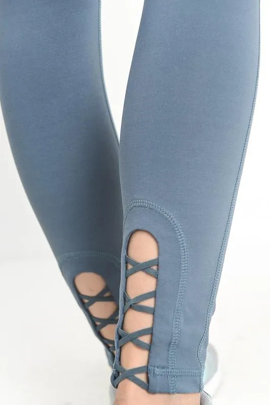 Active Hearts - Criss Cross Cut Out Accent Active Leggings in Light Teal