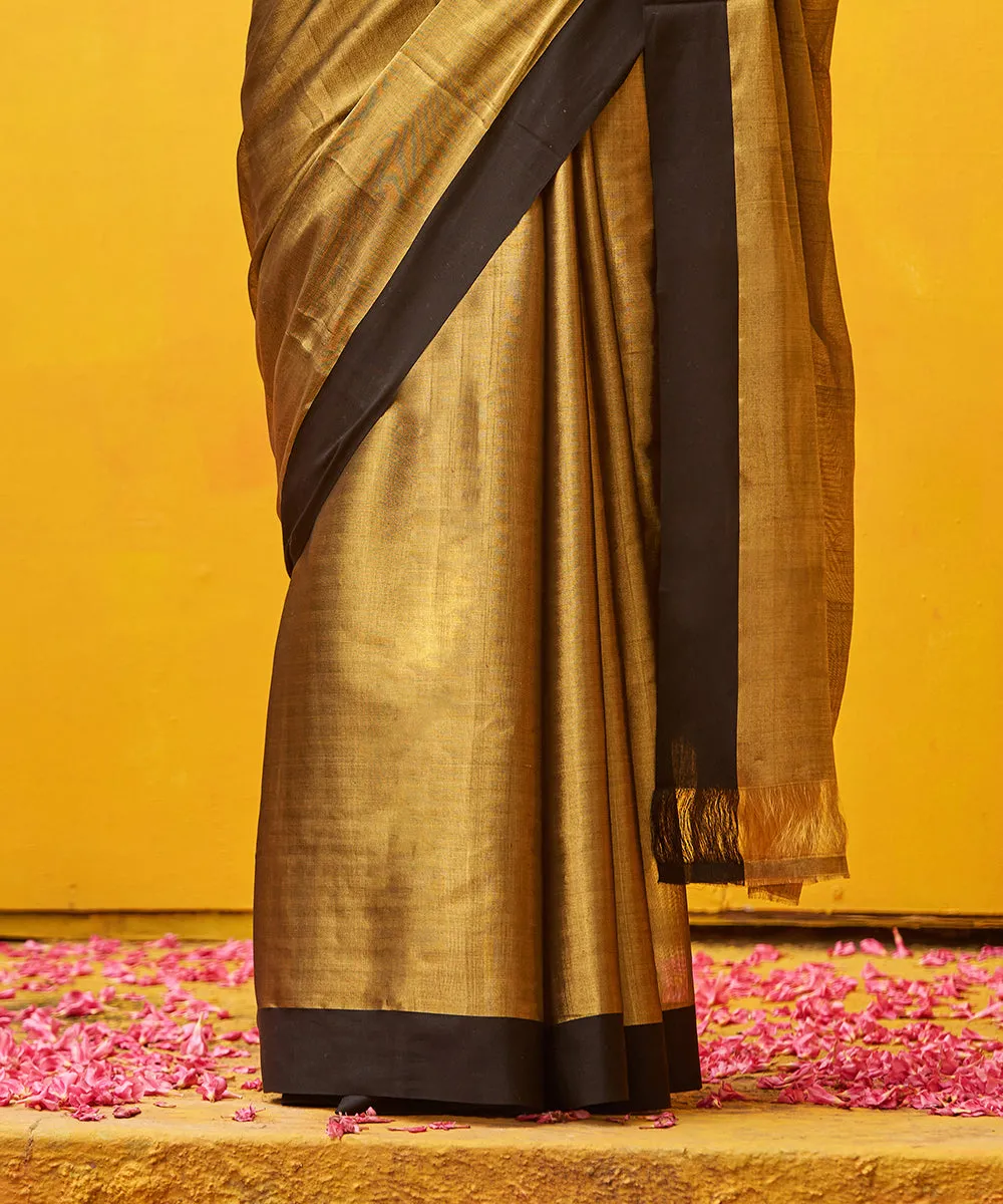 Antique Gold Handloom Tissue Chanderi Saree With Black Border