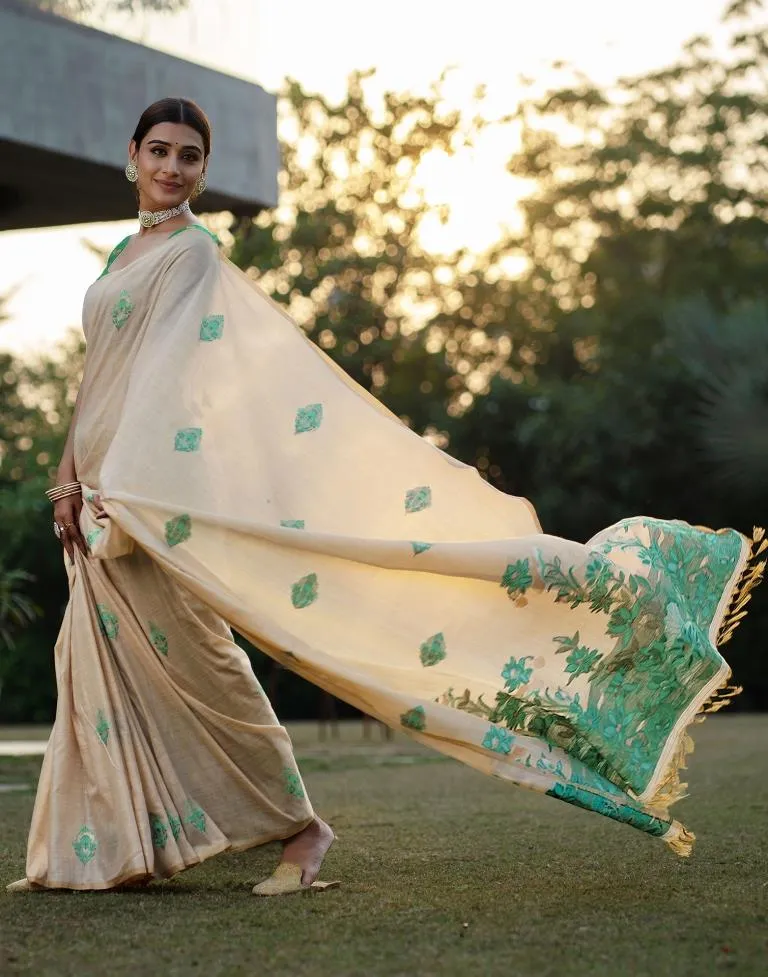 Beige Cotton Woven Sarees