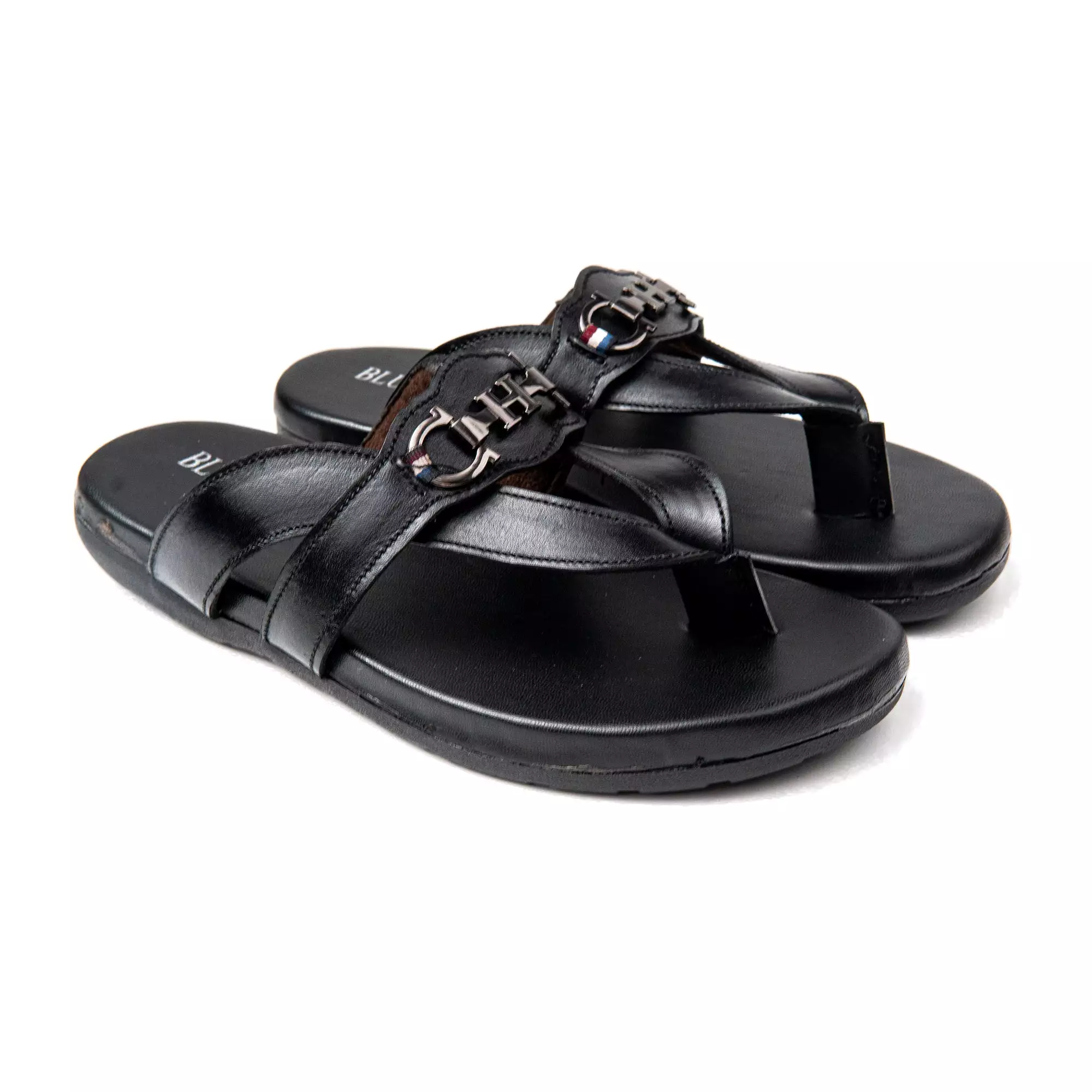 Black Cross Strap Leather Slippers