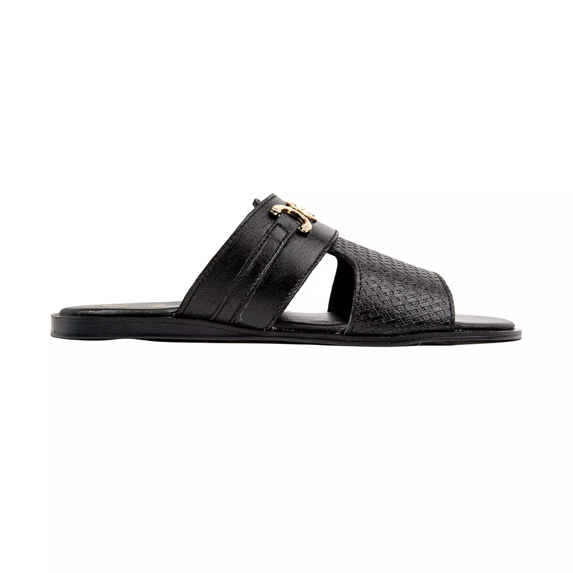 Black Dual Buckled Premium Leather Slippers