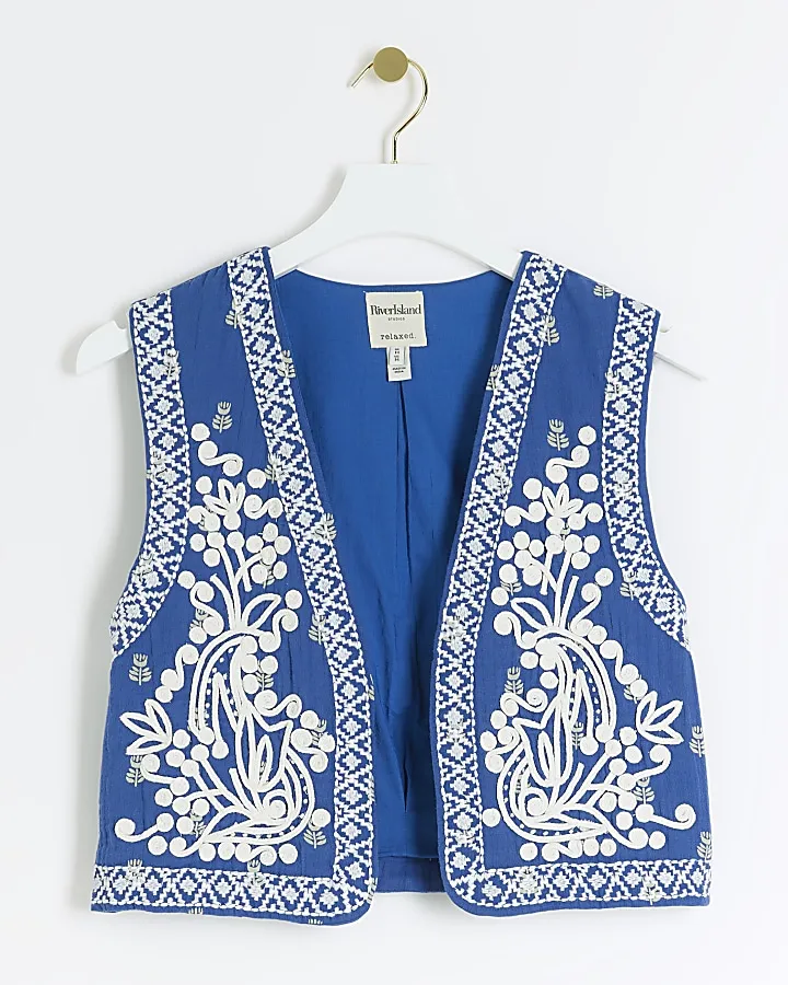 Blue embroidered waistcoat