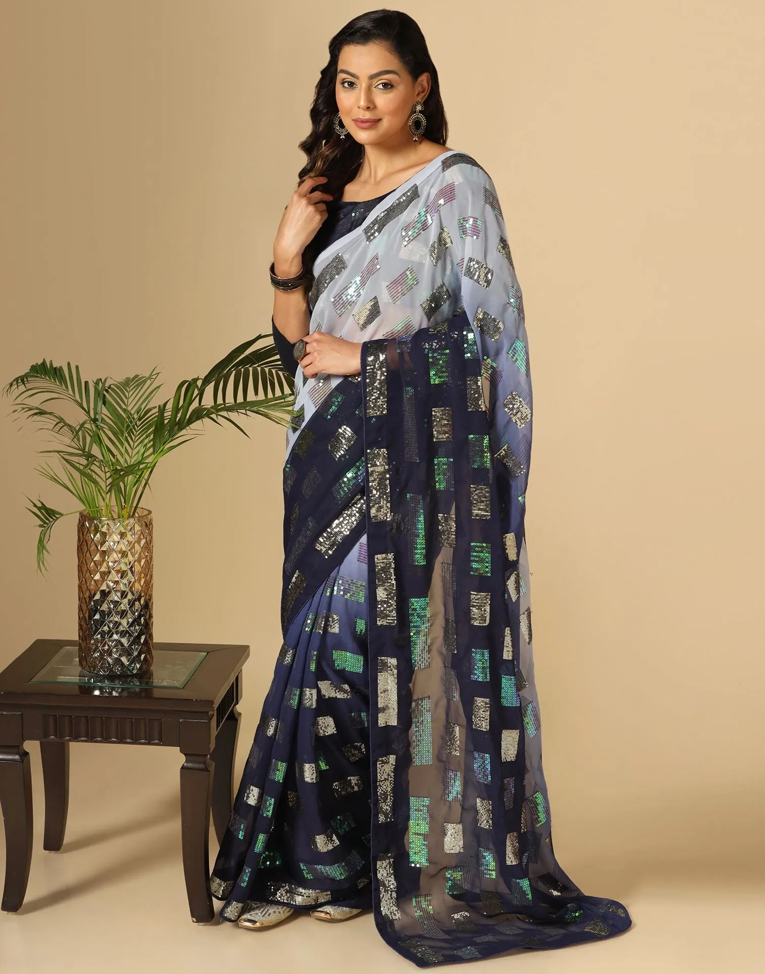 Blue Sequence Saree