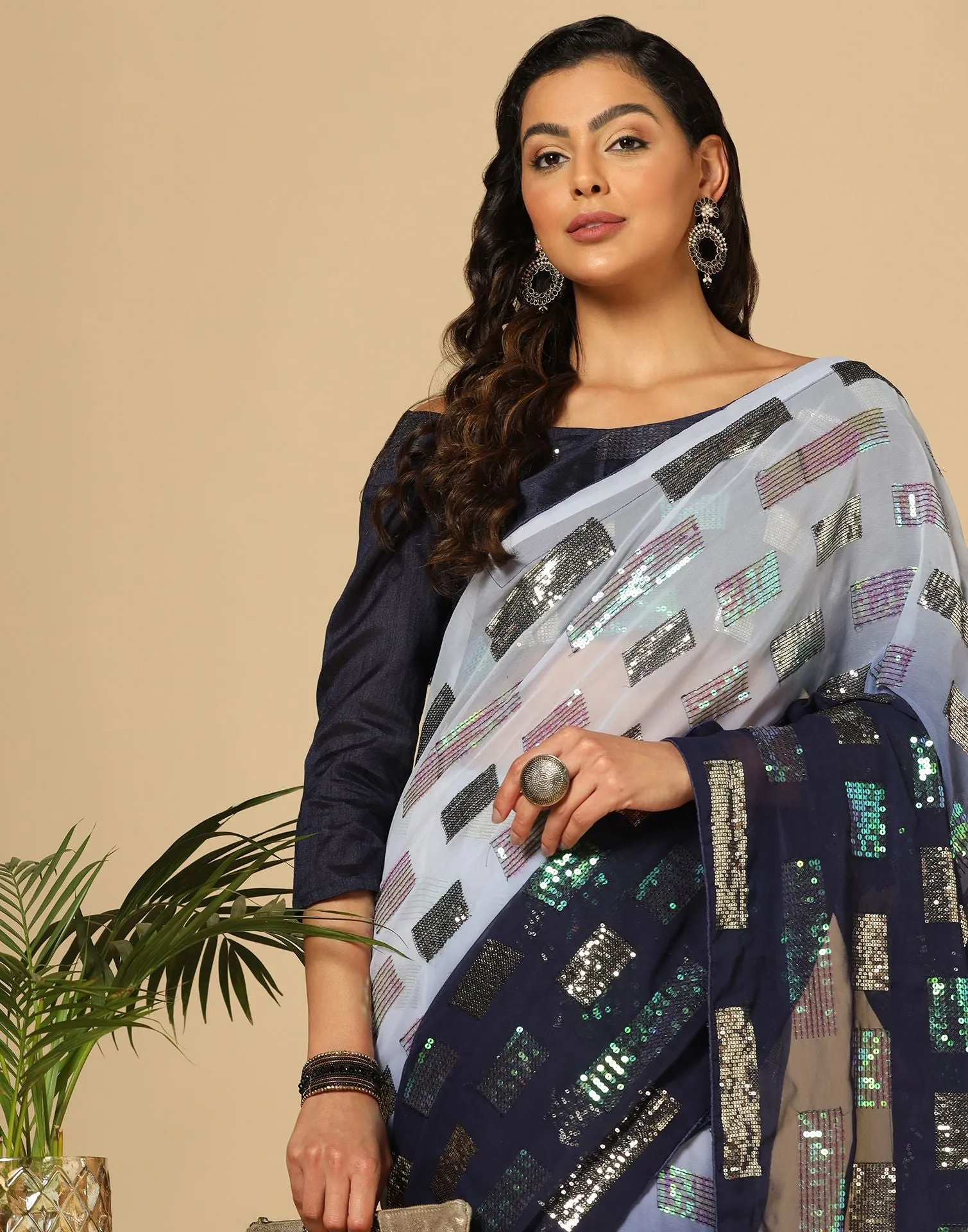 Blue Sequence Saree