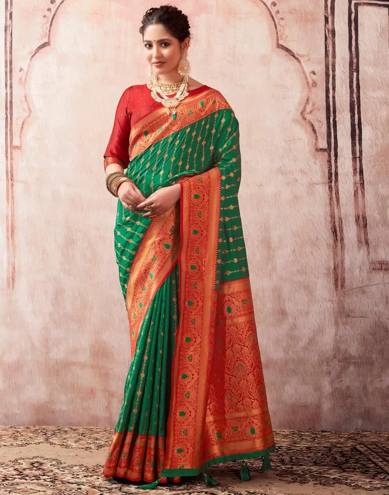 Bottle Green Silk Plain Sarees