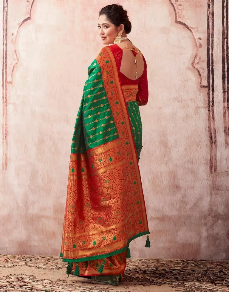 Bottle Green Silk Plain Sarees