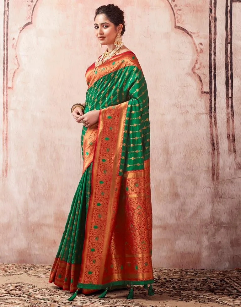 Bottle Green Silk Plain Sarees