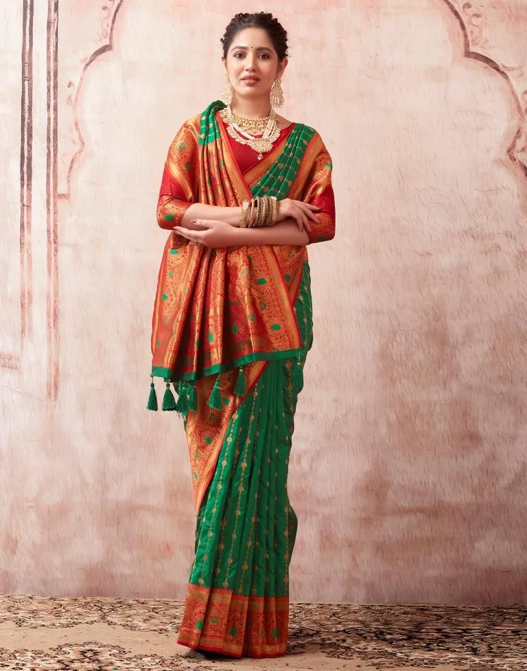 Bottle Green Silk Plain Sarees