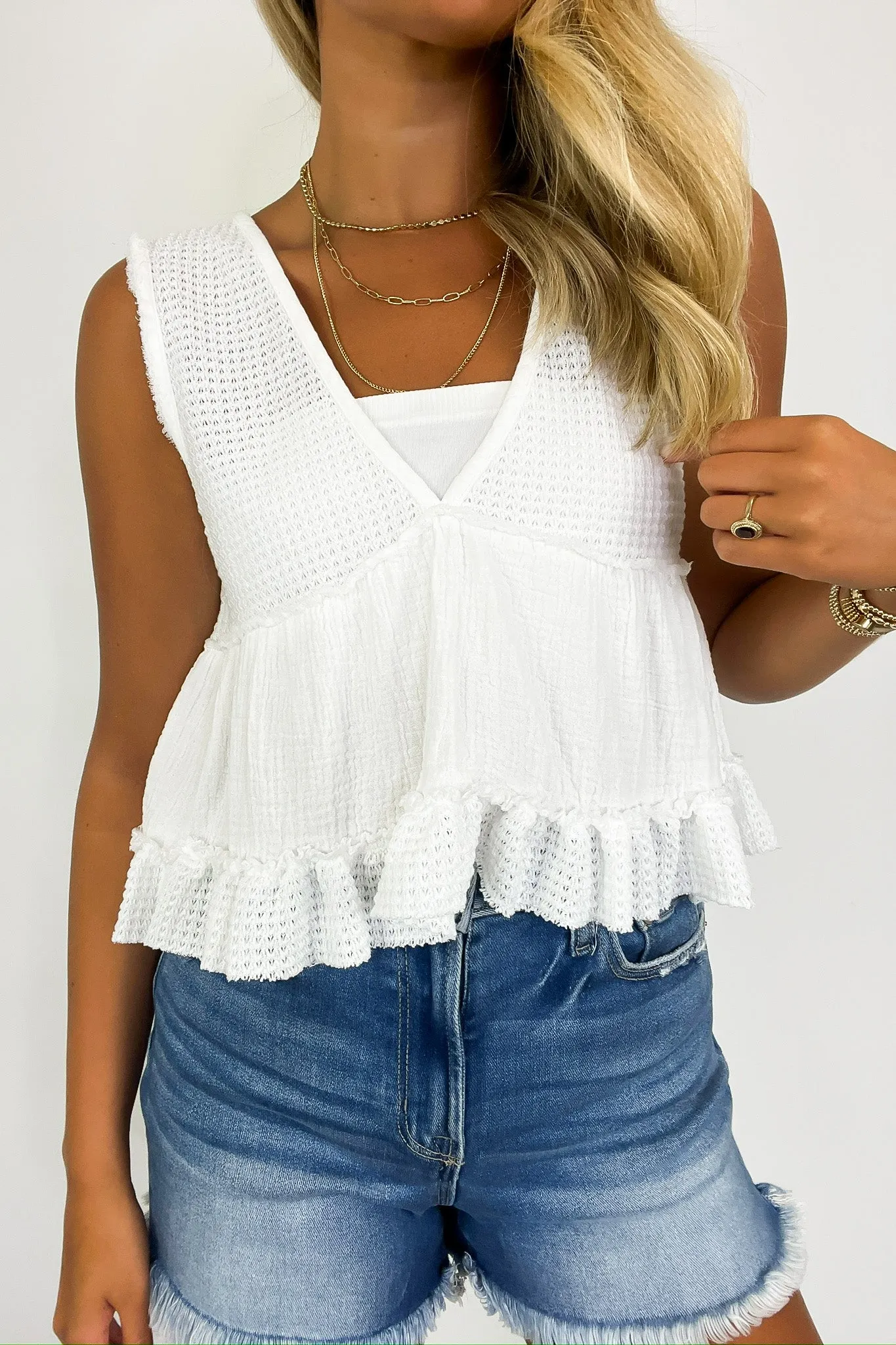 Breeze By V-Neck Ruffle Tank Top