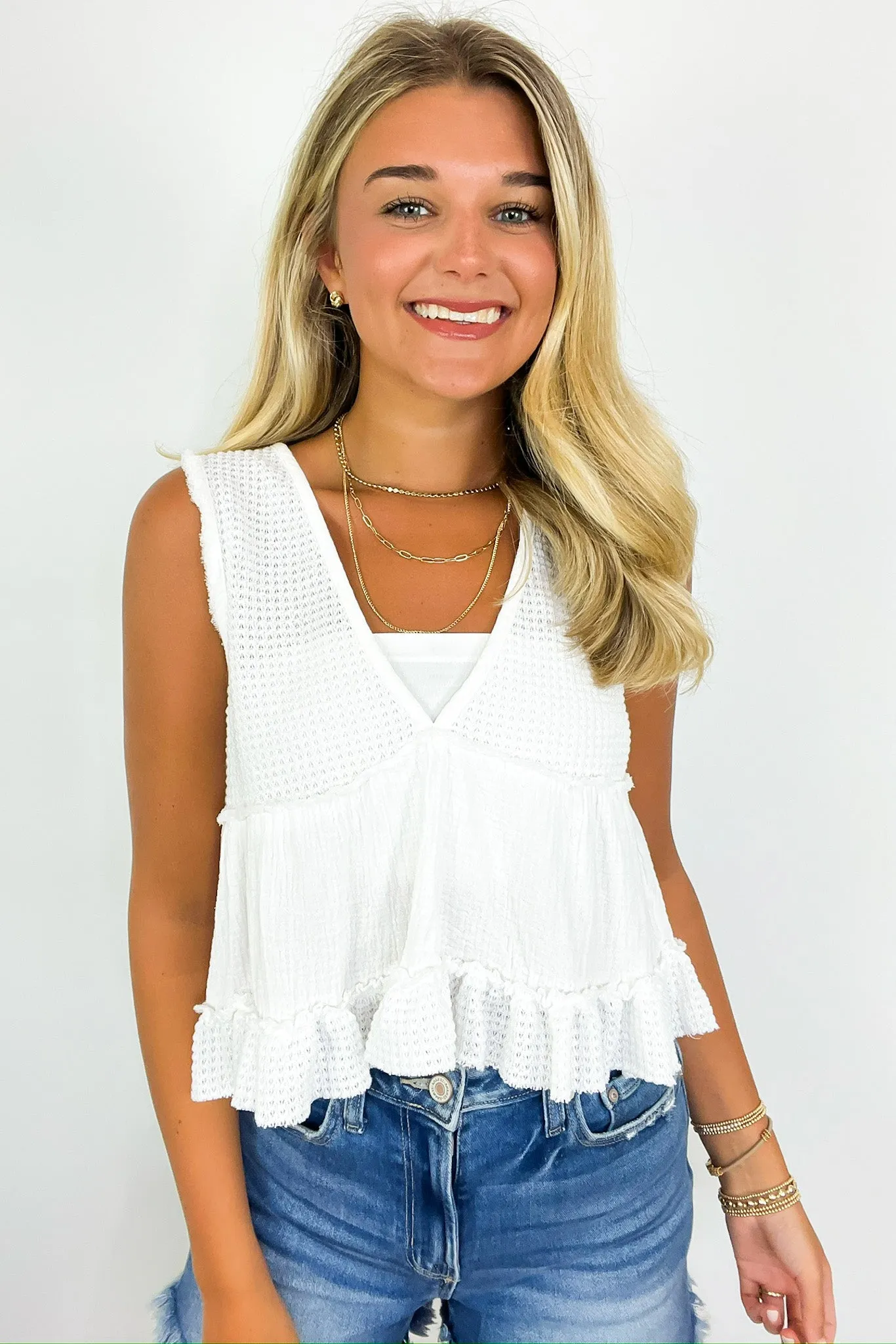 Breeze By V-Neck Ruffle Tank Top