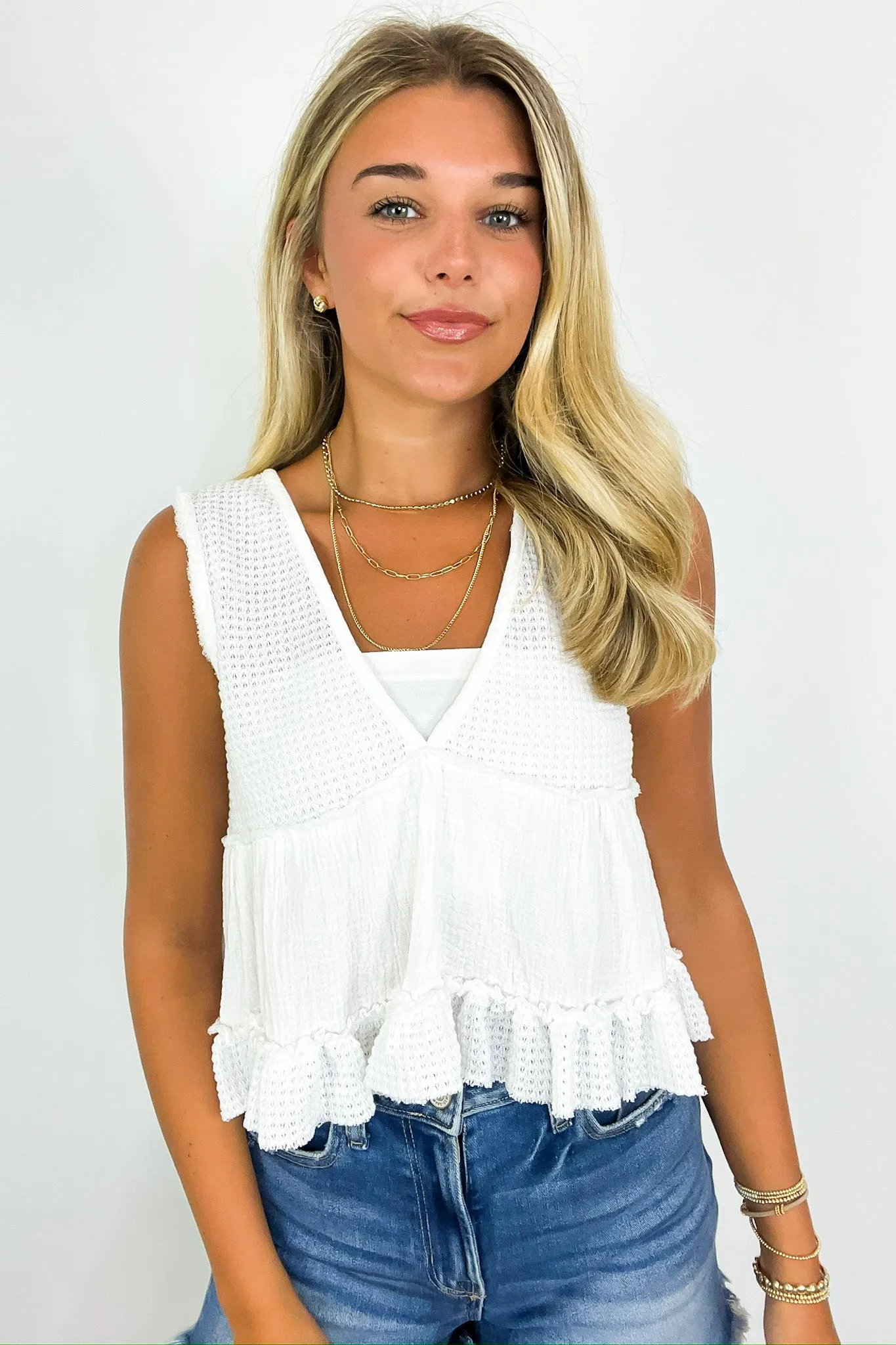 Breeze By V-Neck Ruffle Tank Top