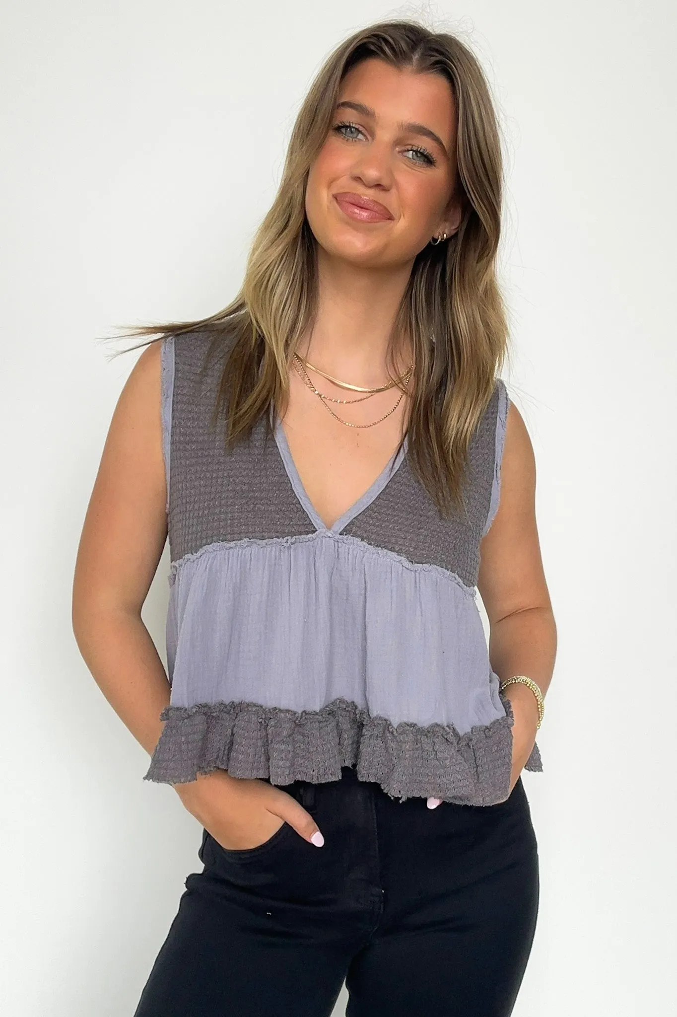 Breeze By V-Neck Ruffle Tank Top