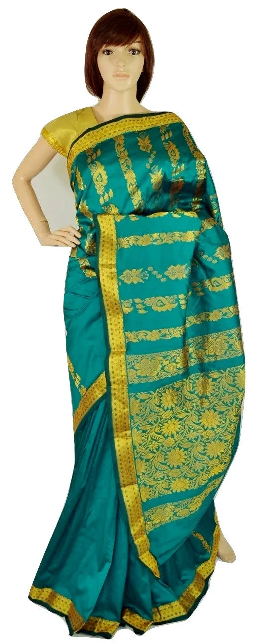 Bright Green & Gold Colour Silk Saree