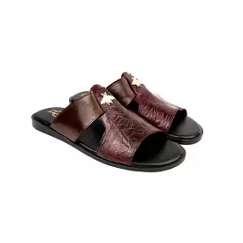 Brown Buckled Premium Leather Slippers