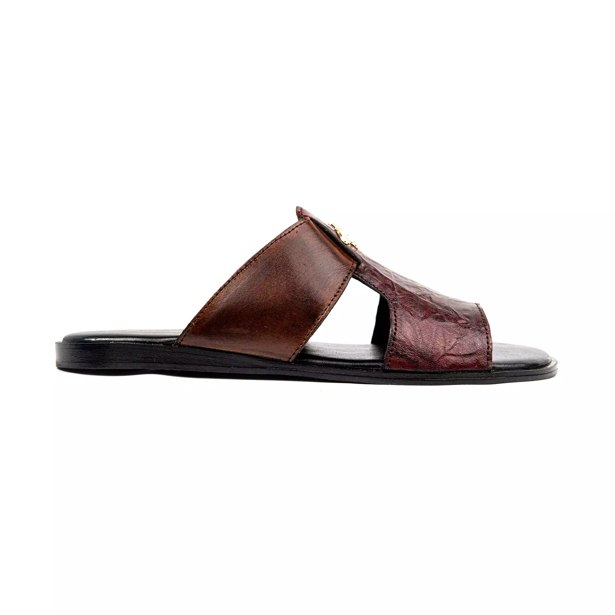 Brown Buckled Premium Leather Slippers