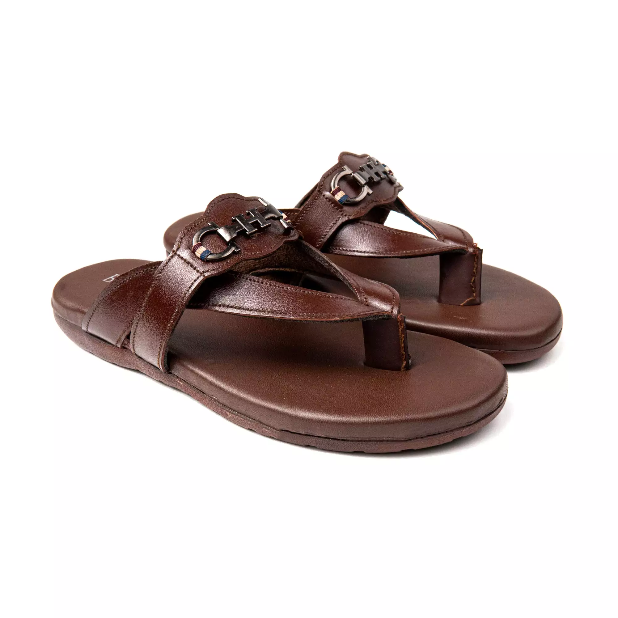 Brown Cross Strap Leather Slippers