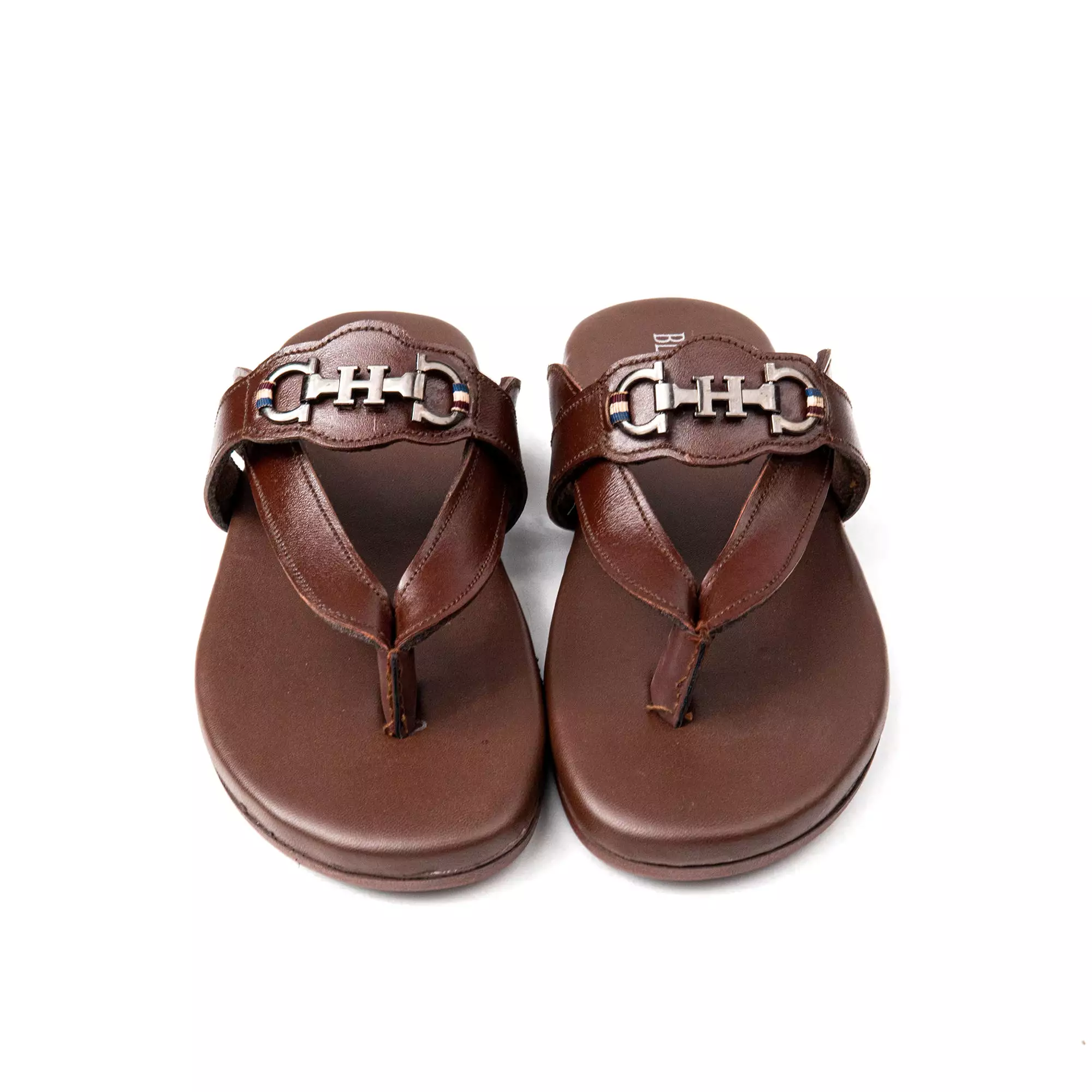 Brown Cross Strap Leather Slippers