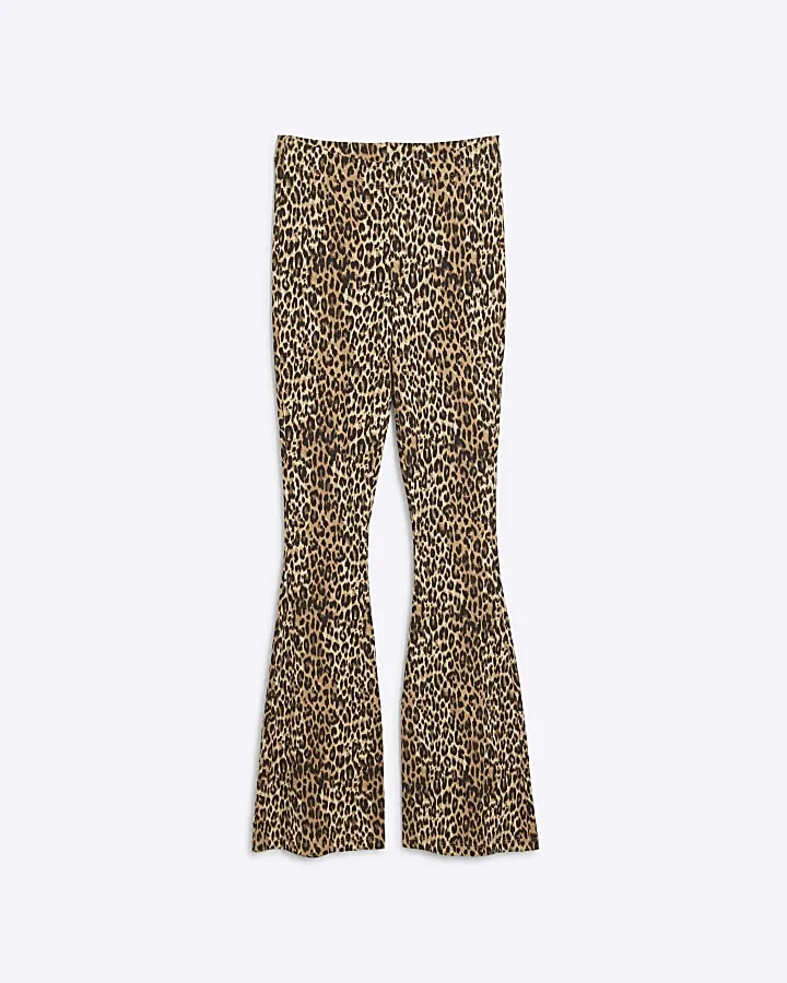 Brown leopard Ribbed Flare Leggings