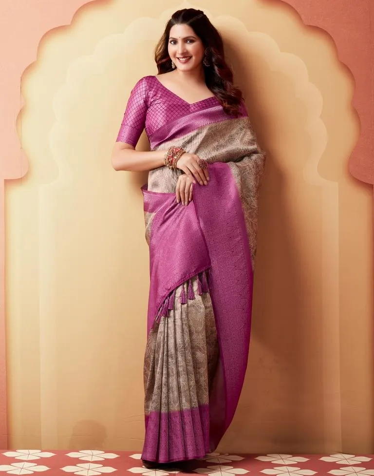 Brown Silk Printed Sarees