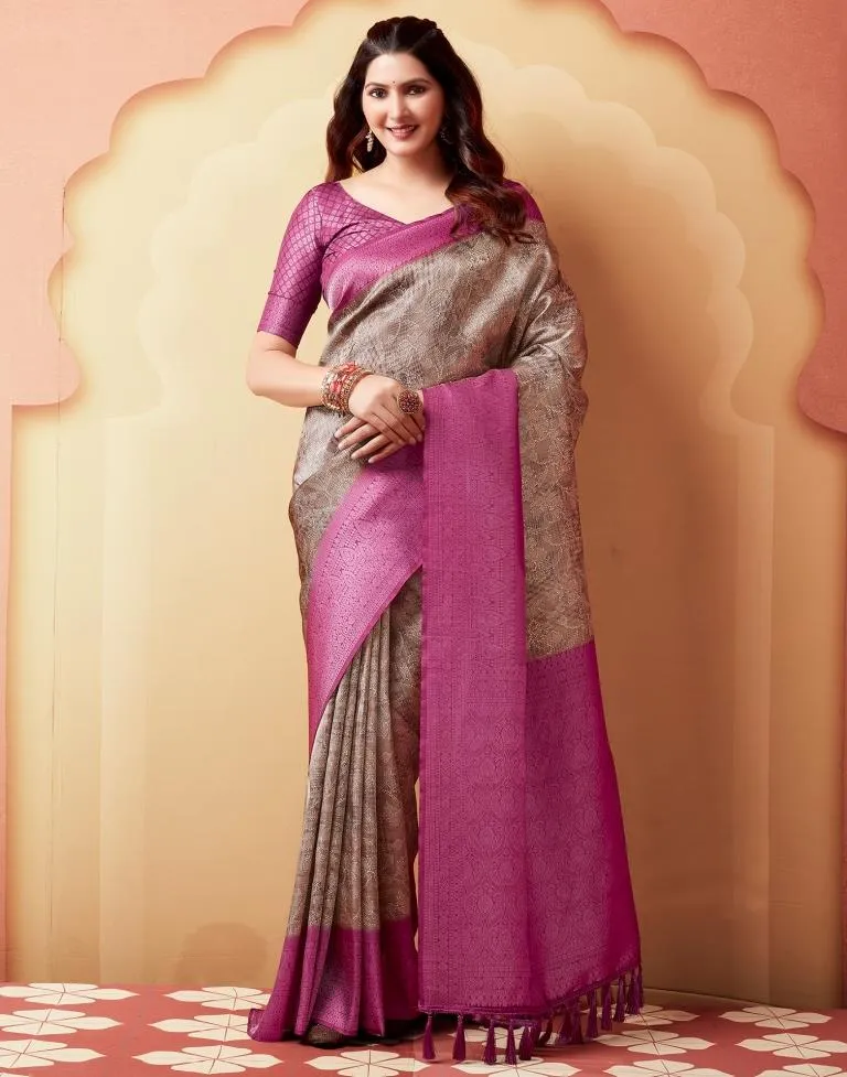 Brown Silk Printed Sarees