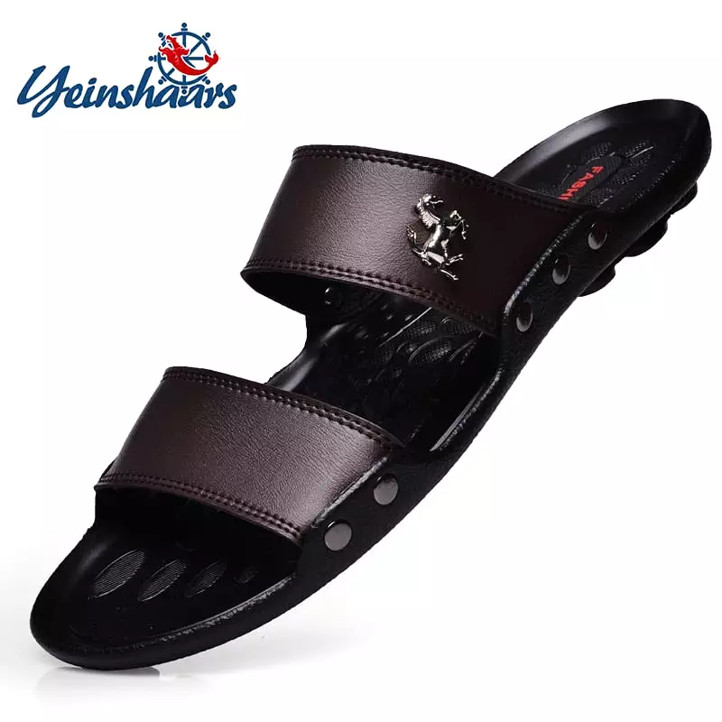 Casual Famous Brand Men Sandals Shoes Slippers Summer Flip Flops Beach Men Shoes Leather