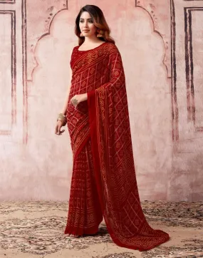 Cherry Red Georgette Bandhani Sarees