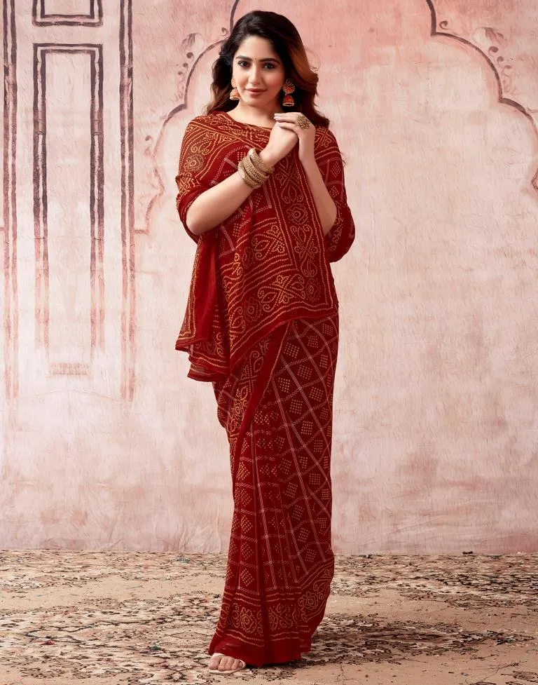 Cherry Red Georgette Bandhani Sarees