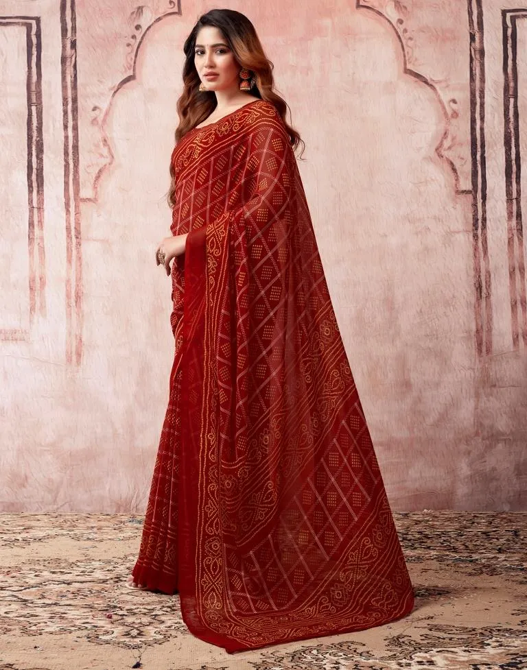 Cherry Red Georgette Bandhani Sarees