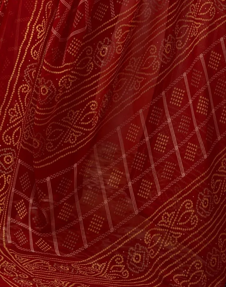 Cherry Red Georgette Bandhani Sarees