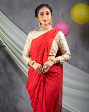 Chilli Red Leheriya Golden Dew Drops Georgette Saree