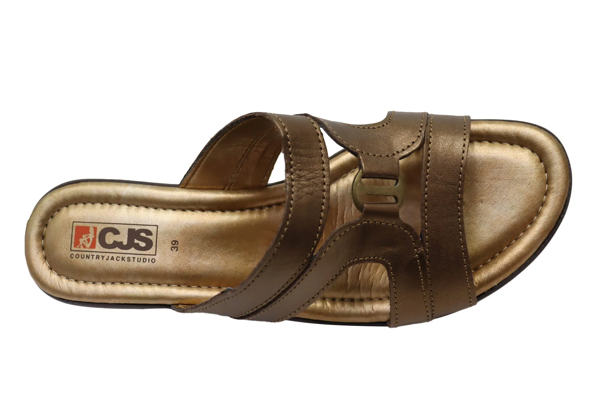 Country Jack Studio Womens C444 Leather Slides Sandals