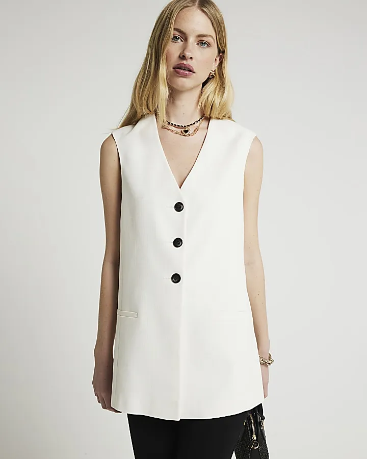 Cream Oversized Longline Waistcoat