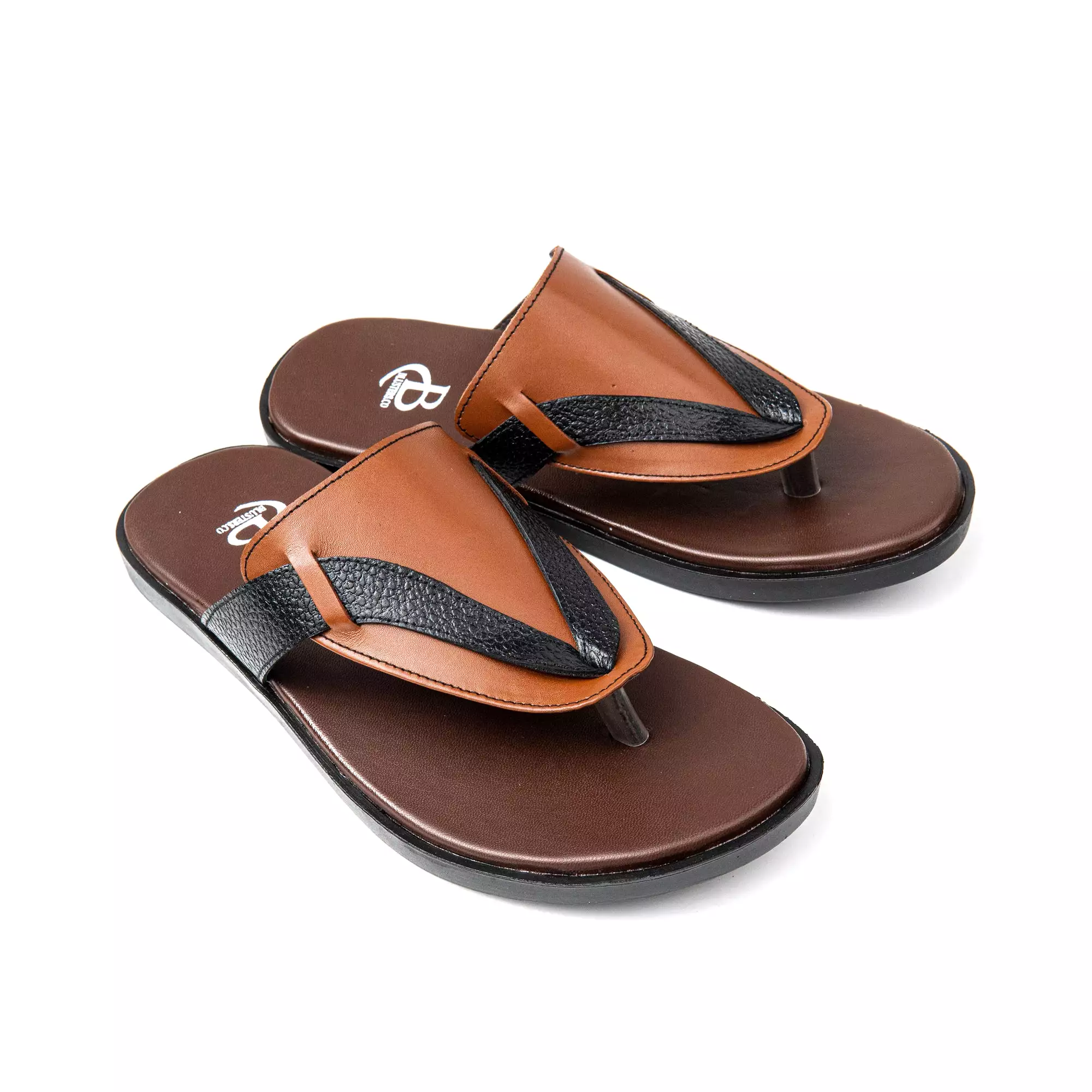 Crossed Brown Leather Slippers