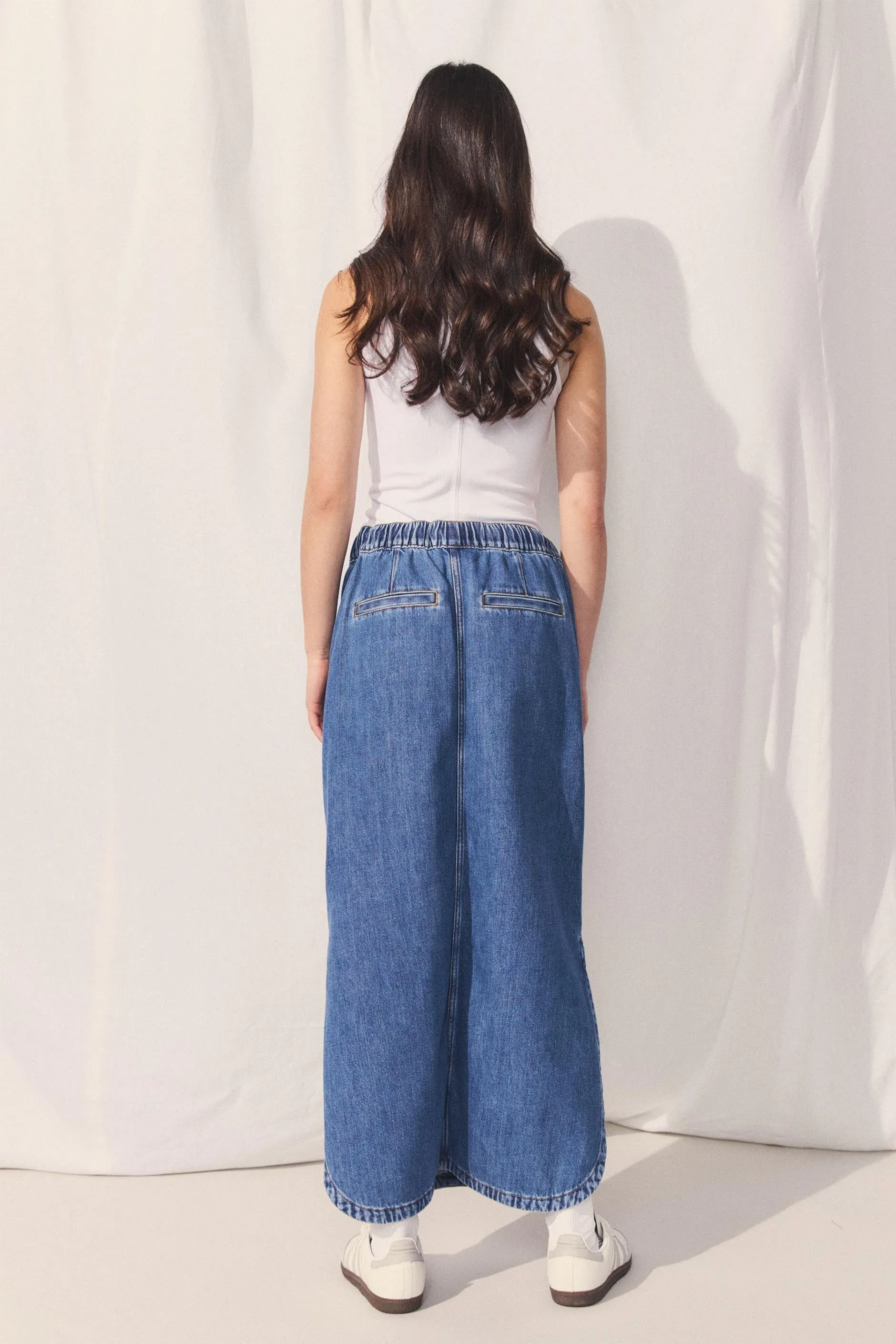 D-Luxe Curved Denim Midi Skirt