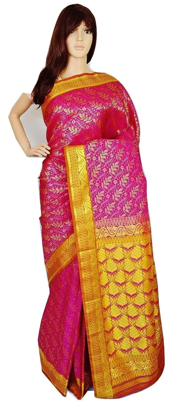 Dark Pink Colour Kanchipuram Pattu Silk Saree