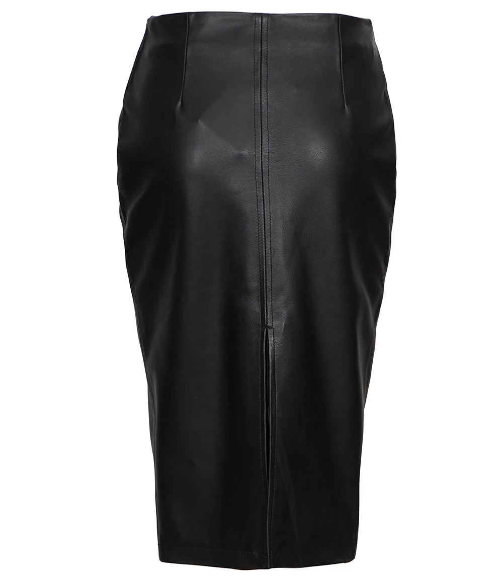 Deena Black Leather High Waist Midi Skirt - Pencil Skirt Style