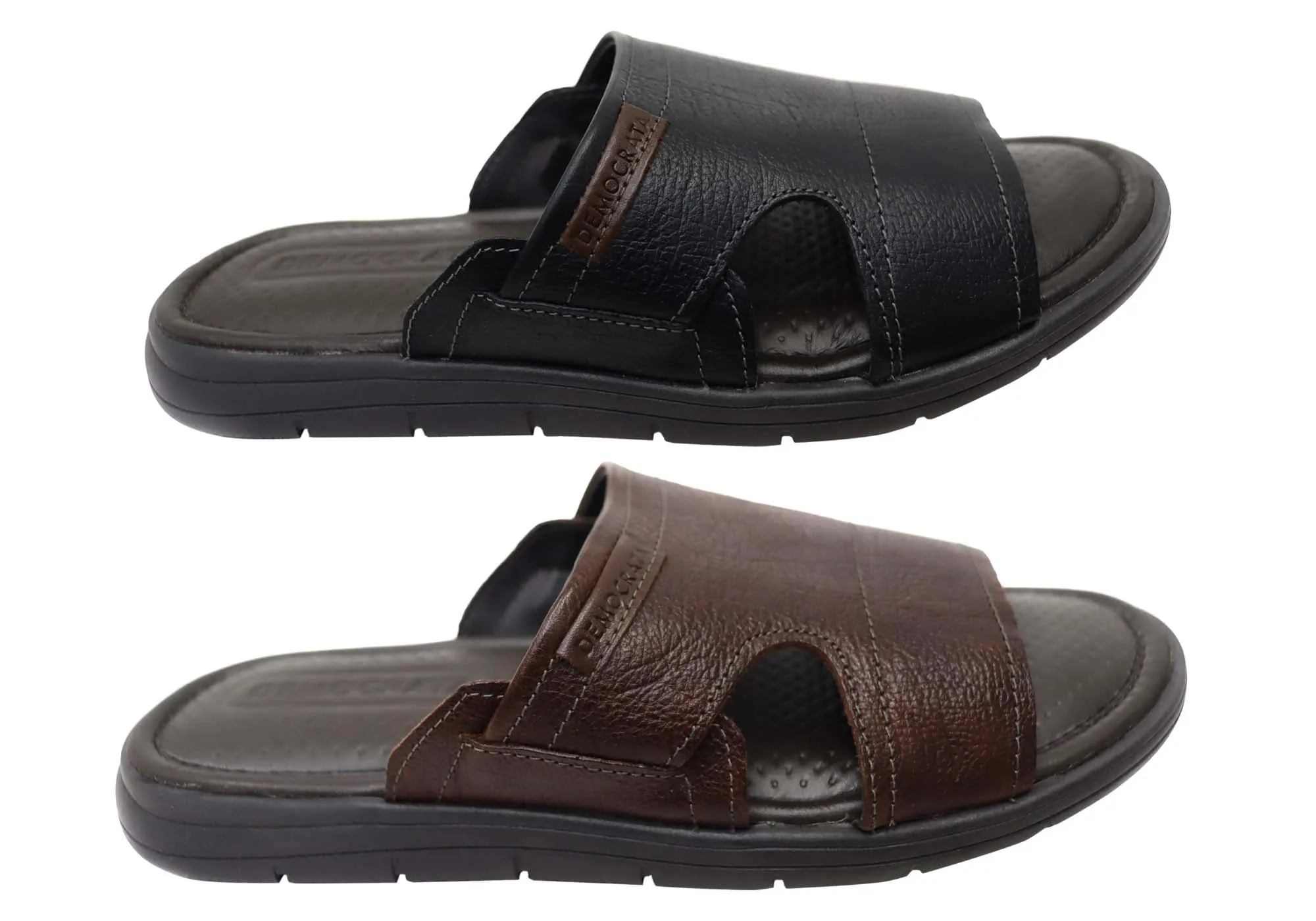 Democrata Jeff Mens Leather Comfortable Slide Sandals Made In Brazil