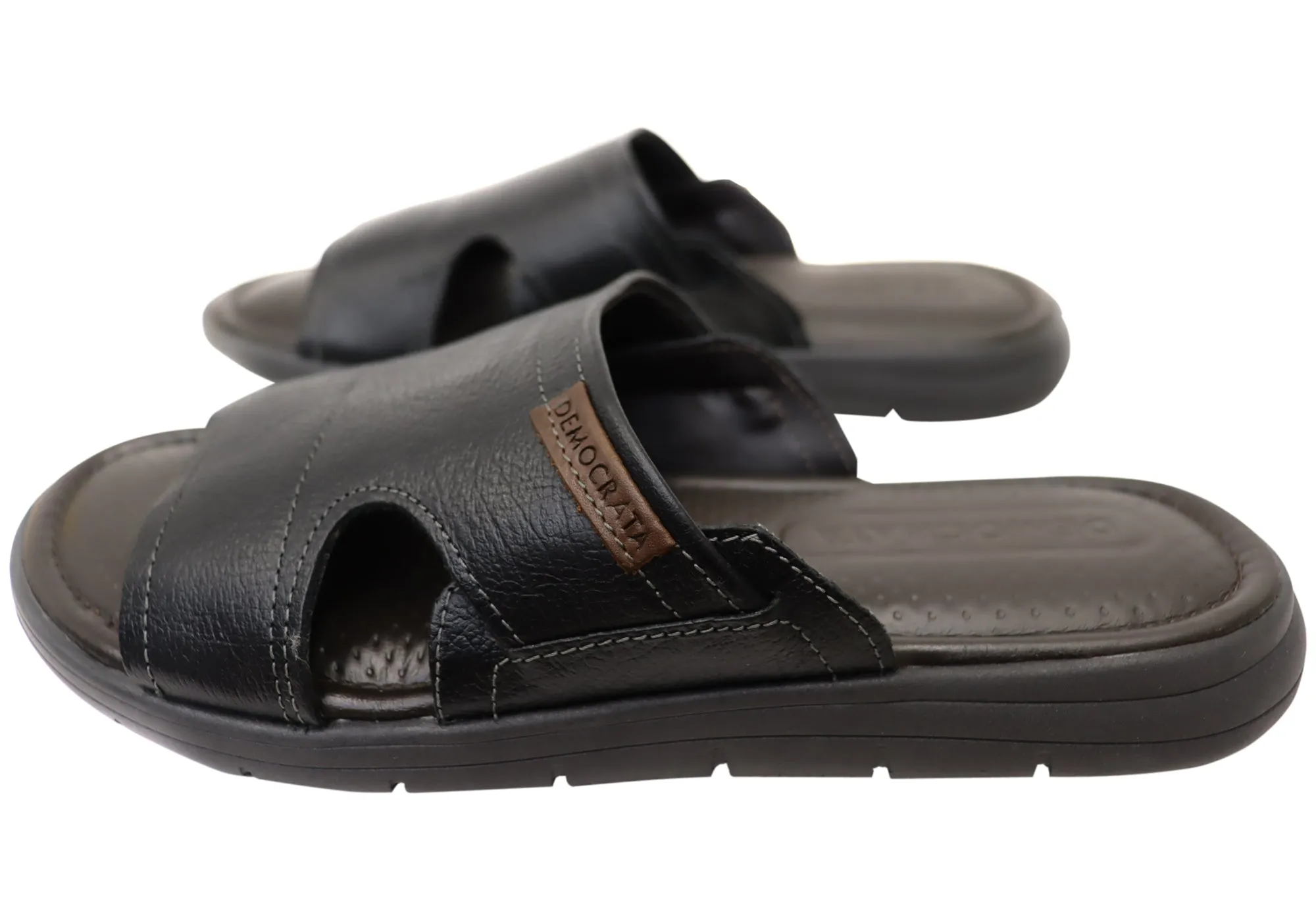 Democrata Jeff Mens Leather Comfortable Slide Sandals Made In Brazil