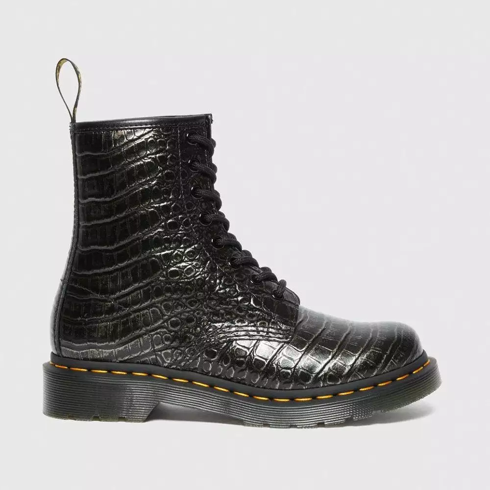 Dr. Martens Women's 1460 Croc Emboss - Gunmetal