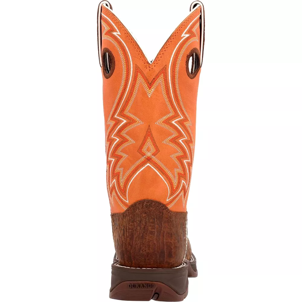 'Durango' Men's 12 Rebel Western Square Toe - Cedar Bark / Monarch Orange