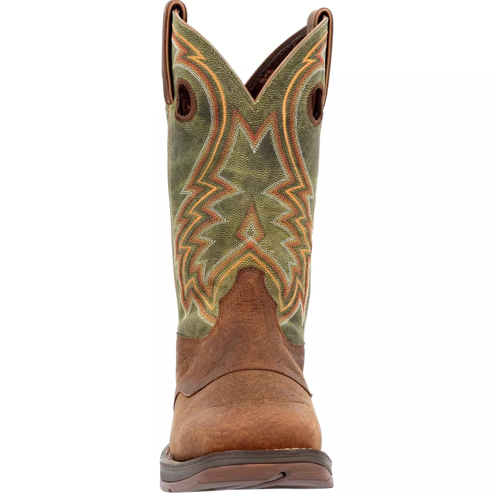 'Durango' Men's 12 Rebel Western Square Toe - Dark Chestnut / Hunter Green