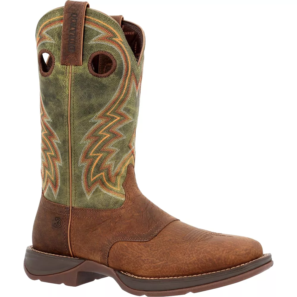 'Durango' Men's 12 Rebel Western Square Toe - Dark Chestnut / Hunter Green