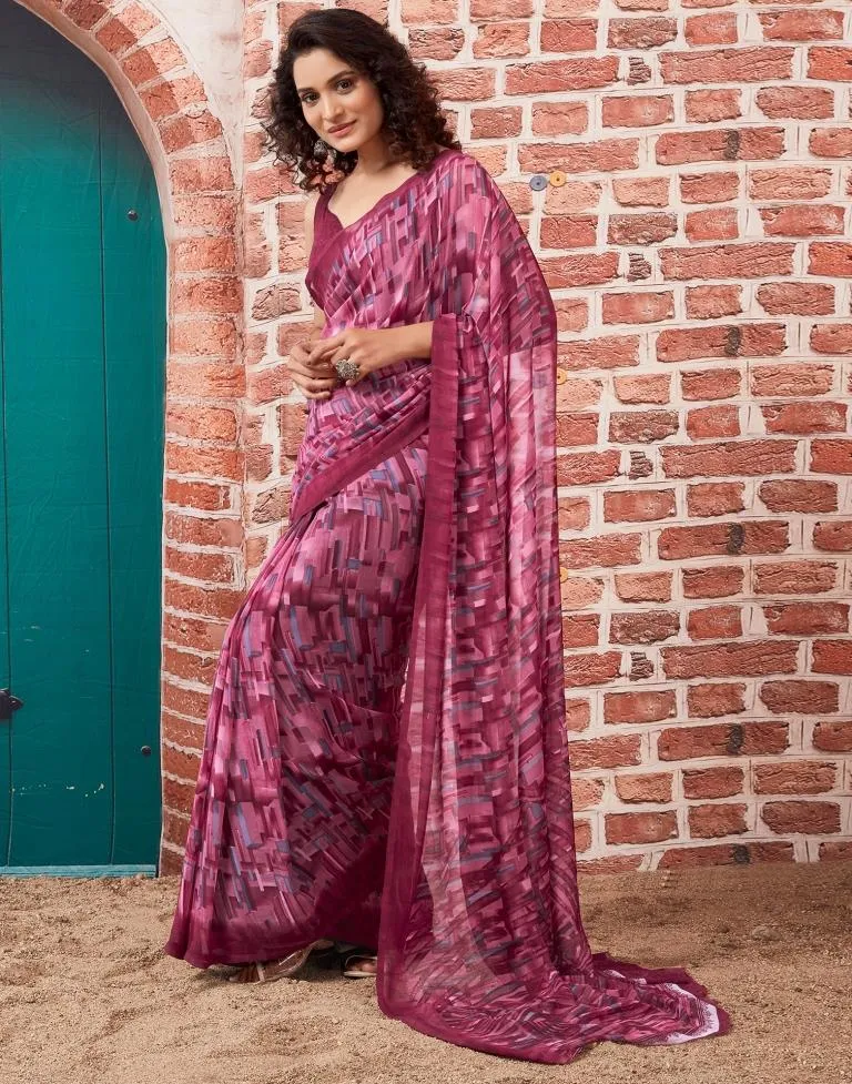 Dusty Pink Georgette Printed Sarees