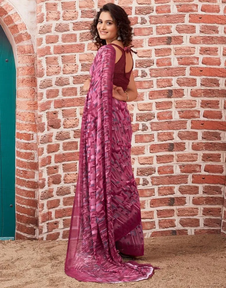 Dusty Pink Georgette Printed Sarees