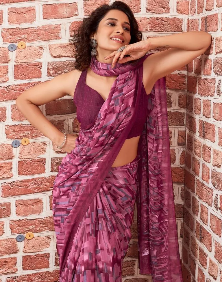 Dusty Pink Georgette Printed Sarees